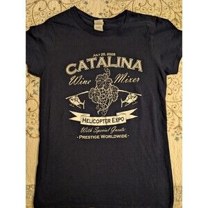 The Catalina Wine Mixer Step Brothers Funny Navy Basic Junior Womens Shirt Sz Xs
